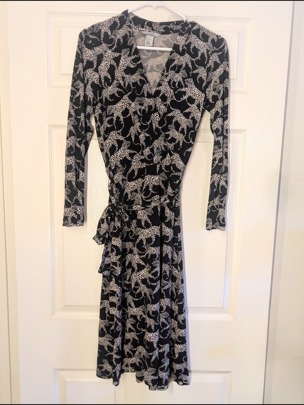 H&M Black & White Jungle Cat Print Wrap Dress